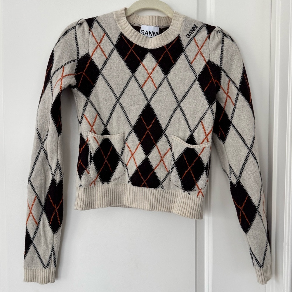 Ganni Argyle Crew Neck Sweater